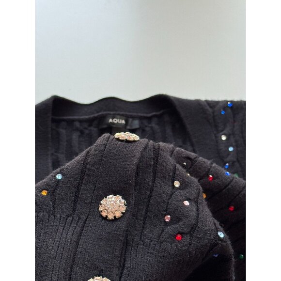 NWOT AQUA Black Rhinestone Studded Cable Knit Cardigan Sweater, Size S - Picture 7 of 10